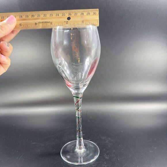 Pier 1 Red Green Swirl Wine Goblet Drinking Glasses Optic Discontinued Set of 2 - Picture 8 of 13